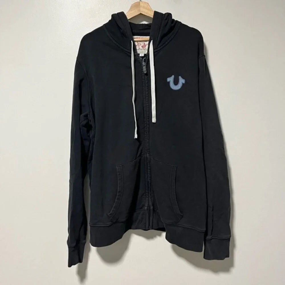 True Religion Black Zip Up Hoodie Size 2XL